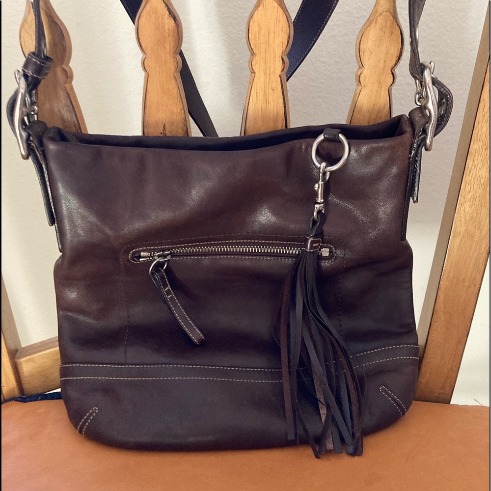 COACH Soft Brown Leather East/West Convertible Duffle Bag # 1415